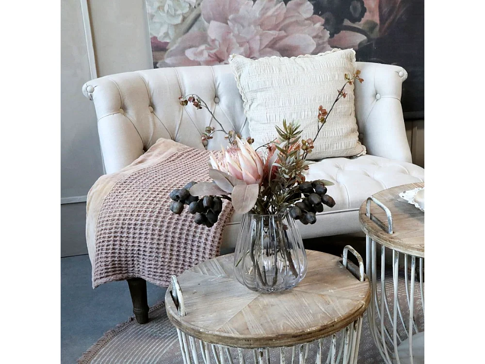 Canapé en bois de chêne et lin crème 110 x 55 x 75 cm