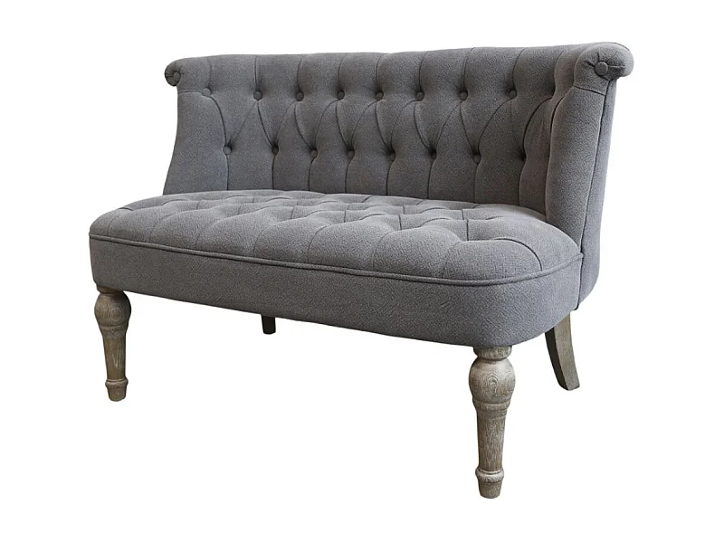 Canapé en bois de chêne et lin gris 110 x 55 x 75 cm