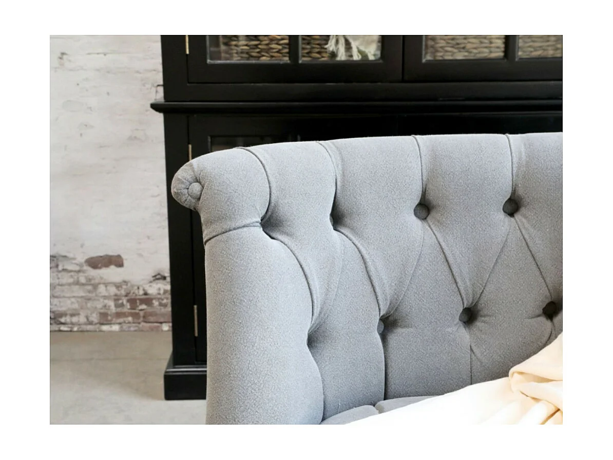 Canapé en bois de chêne et lin gris 110 x 55 x 75 cm