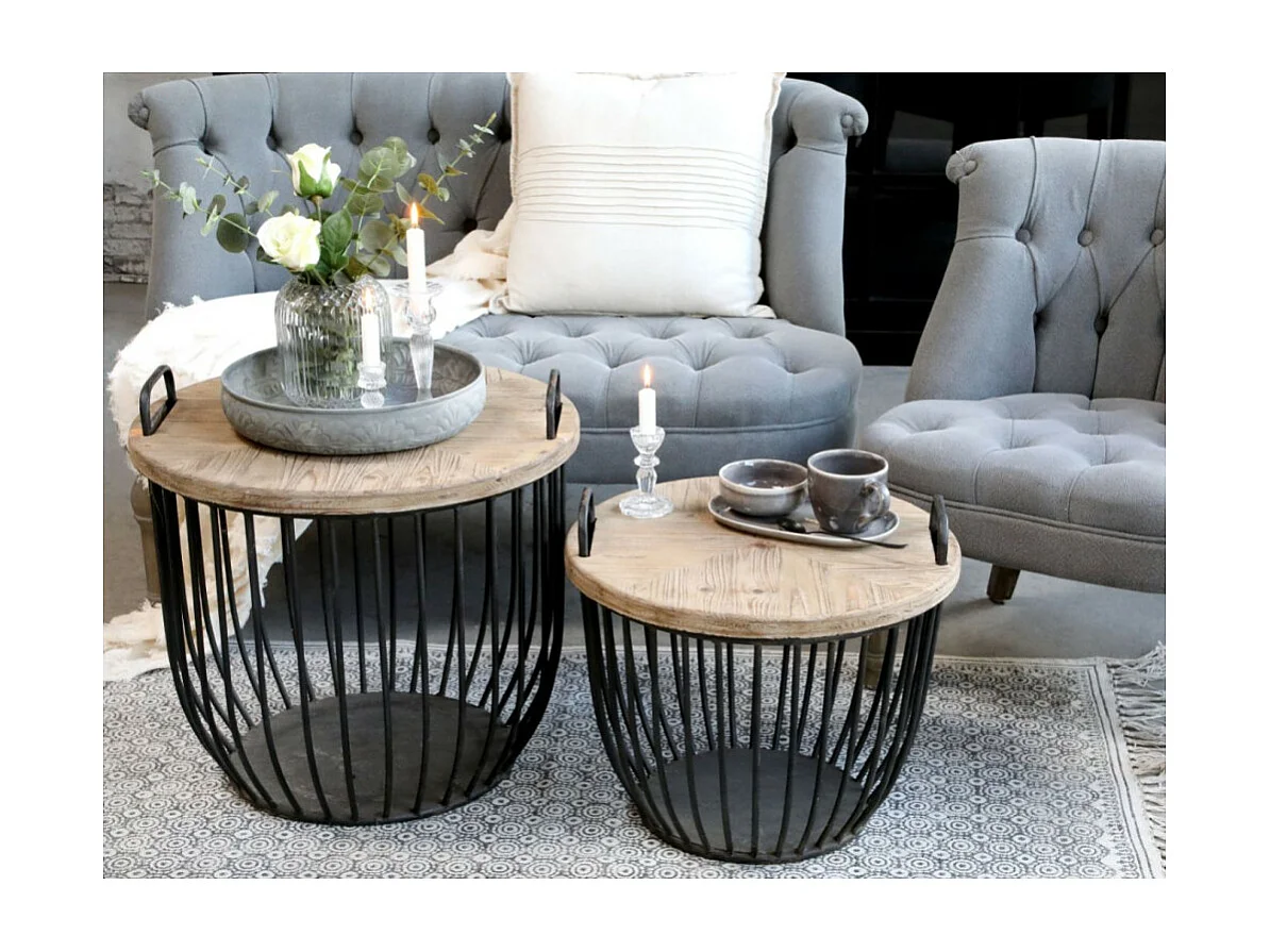 Canapé en bois de chêne et lin gris 110 x 55 x 75 cm