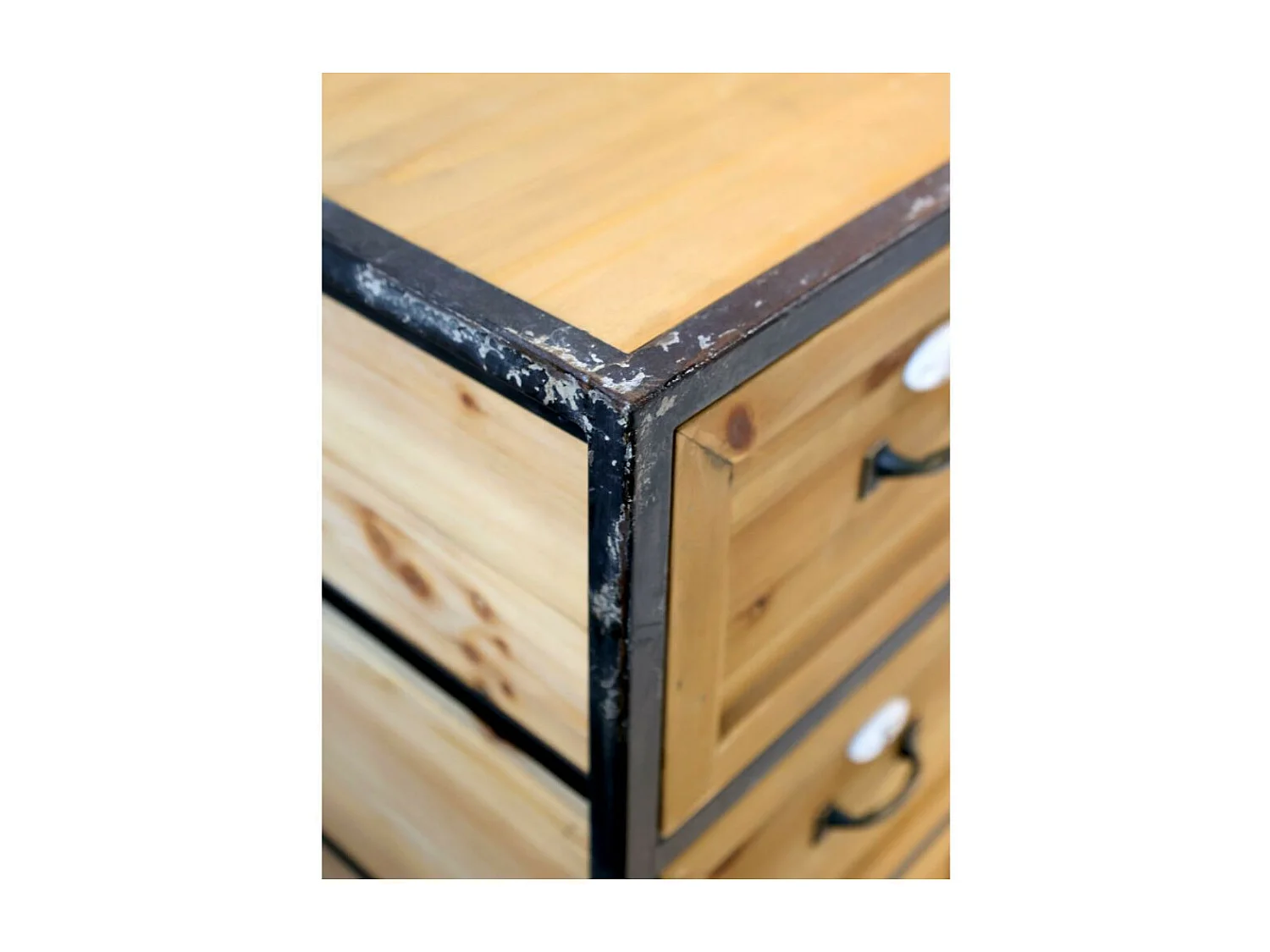 Commode 16 tiroirs en bois marron et fer noir 119.5 x 39 x 82 cm