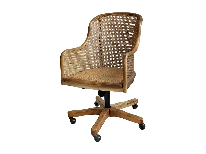 Chaise de bureau antique en rotin et bois de bouleau 62 x 62 x 92 cm