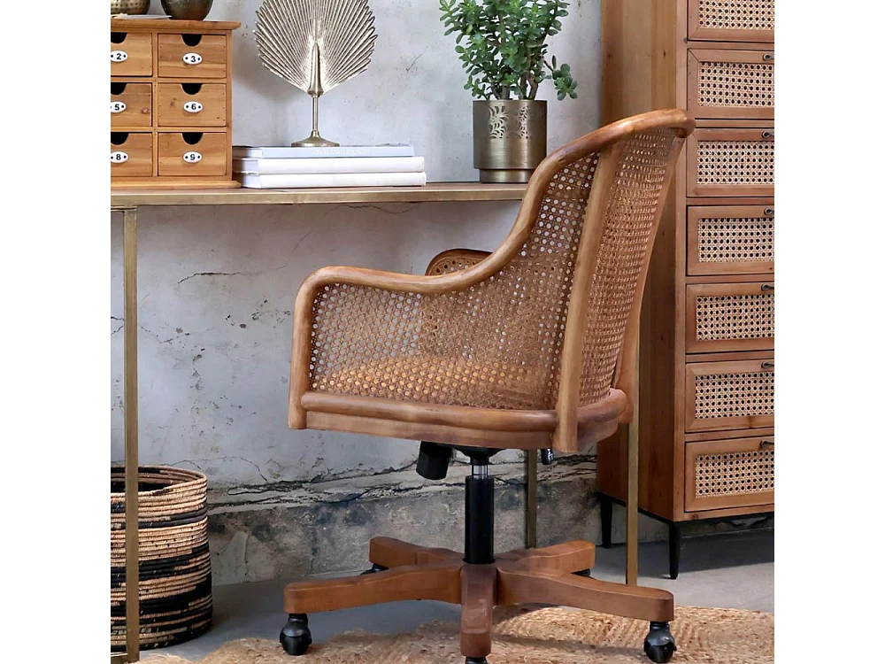 Chaise de bureau antique en rotin et bois de bouleau 62 x 62 x 92 cm