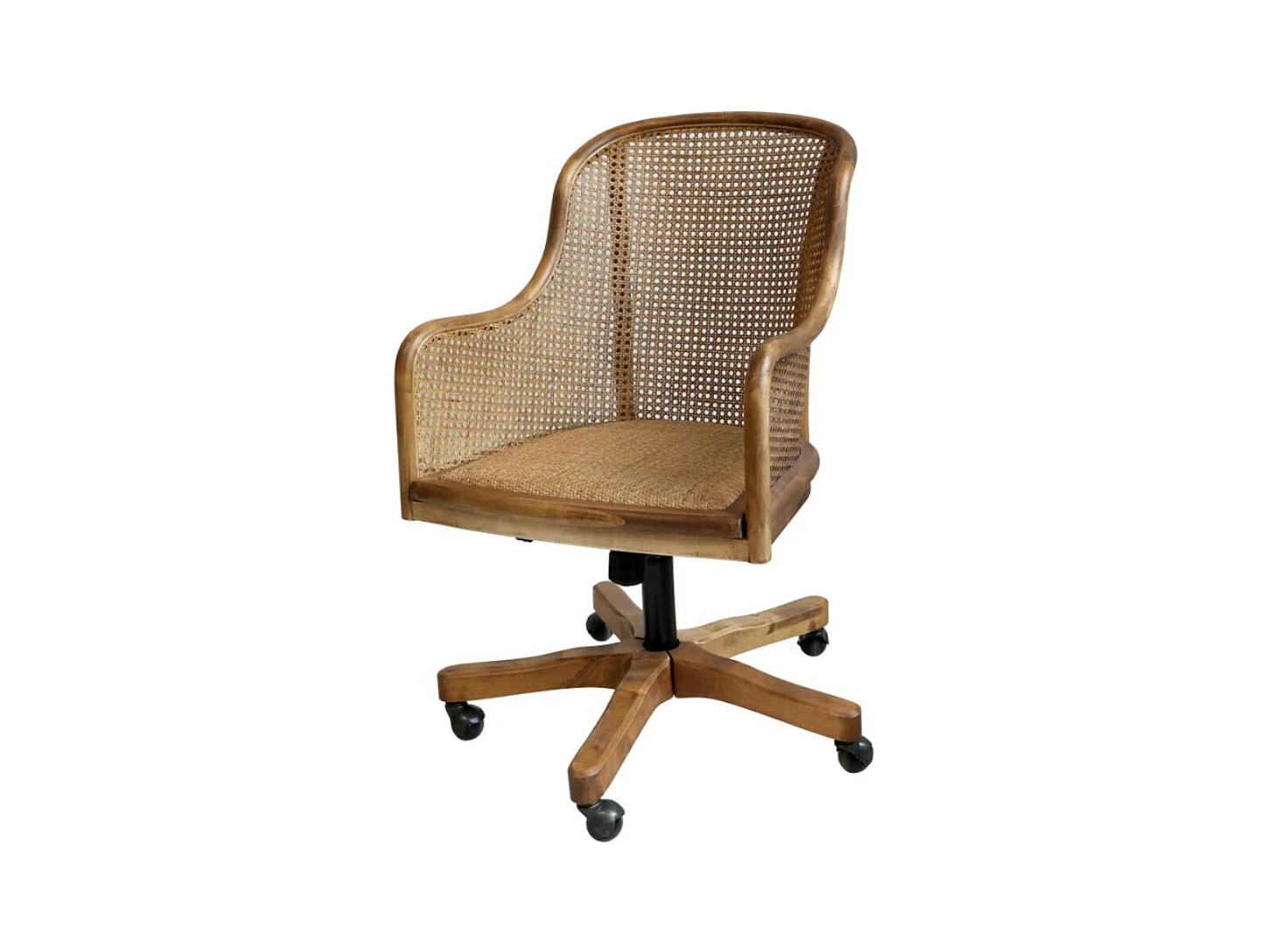 Chaise de bureau antique en rotin et bois de bouleau 62 x 62 x 92 cm