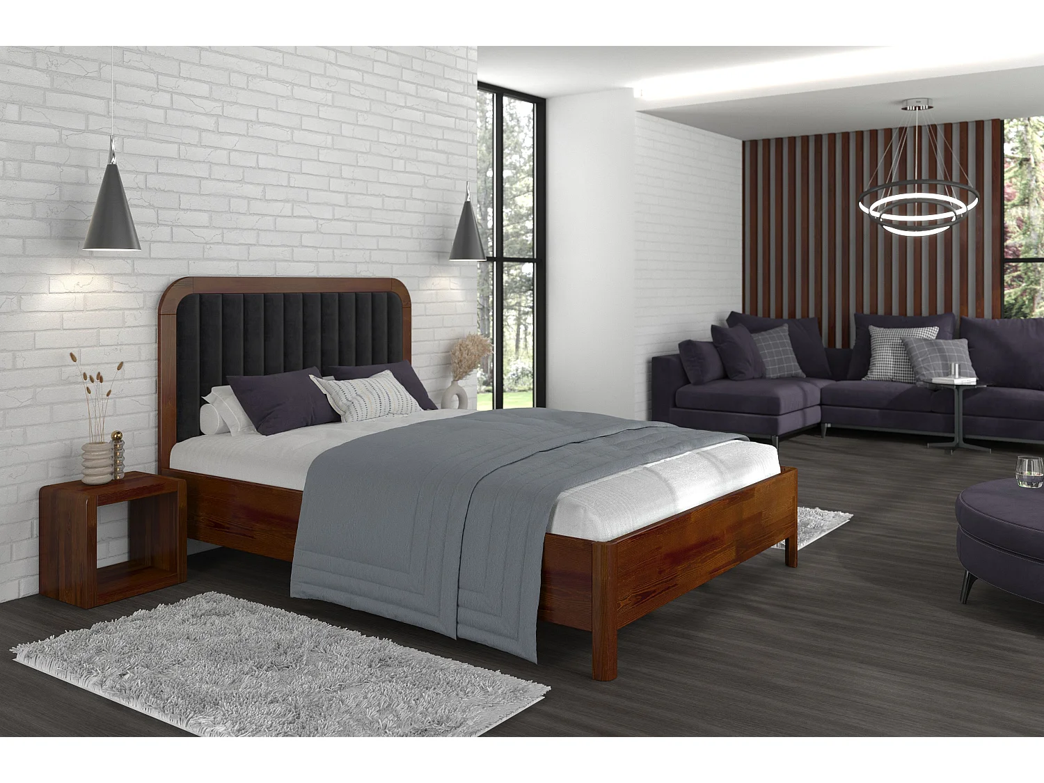 Łóżko bukowe Visby MODENA, 140X200, orzech/czarny