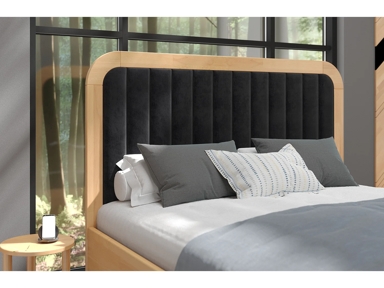 Łóżko bukowe Visby MODENA, 180X200, naturalny/czarny