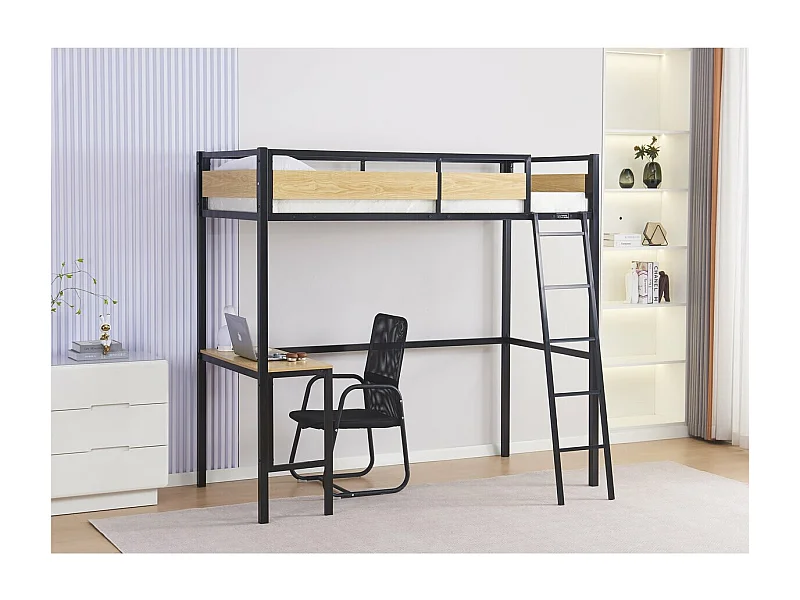 Lit mezzanine avec bureau "Ethan" - 90 x 190 cm - Noir