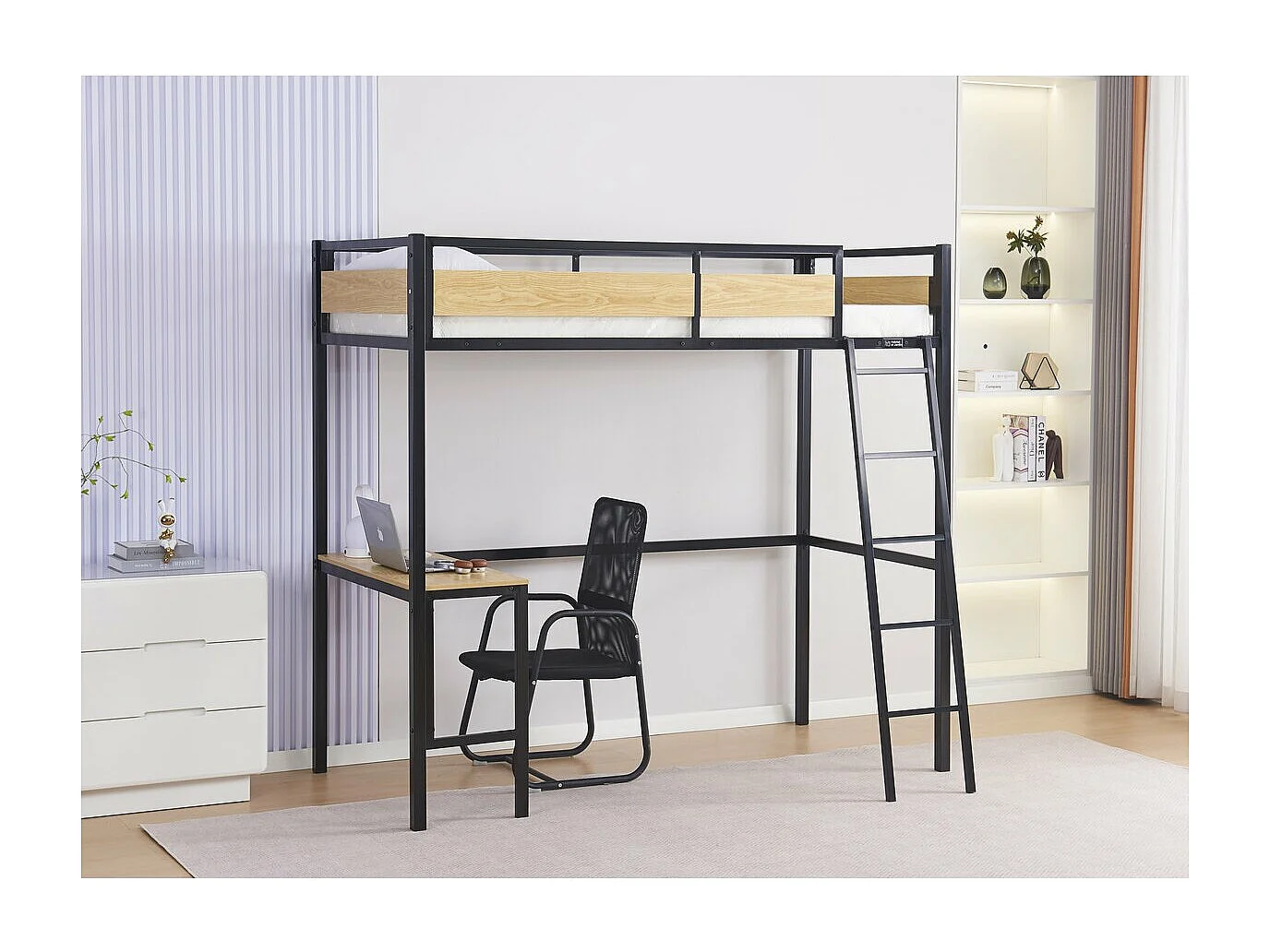 Lit mezzanine avec bureau "Ethan" - 90 x 190 cm - Noir