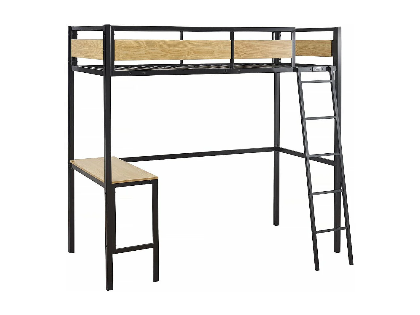 Lit mezzanine avec bureau "Ethan" - 90 x 190 cm - Noir