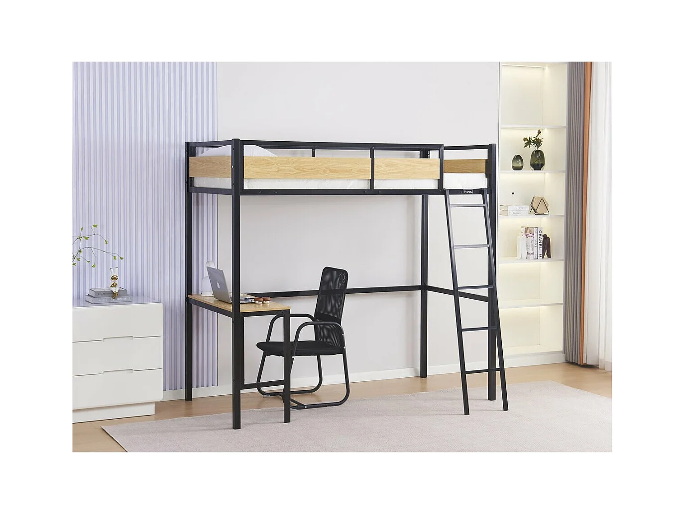 Lit mezzanine avec bureau "Ethan" - 90 x 190 cm - Noir