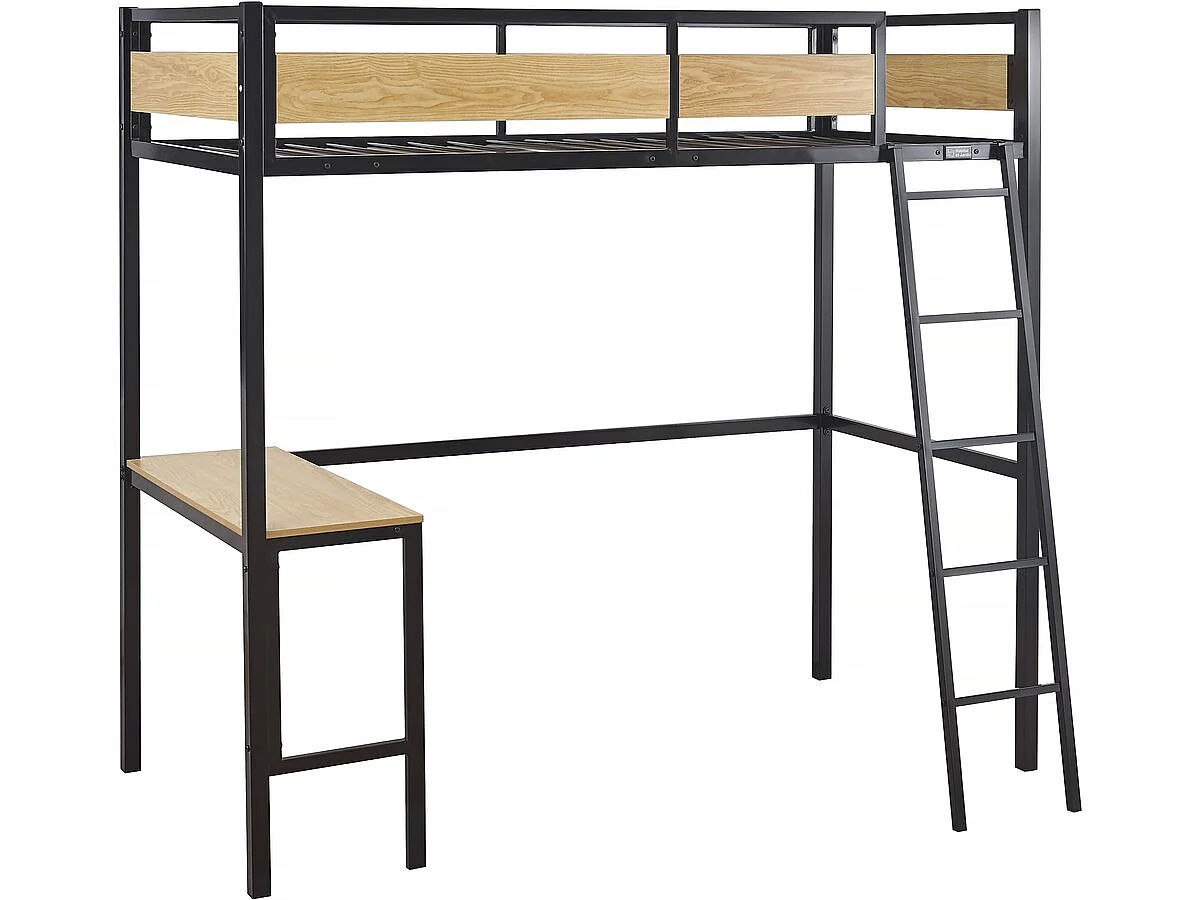 Lit mezzanine avec bureau "Ethan" - 90 x 190 cm - Noir