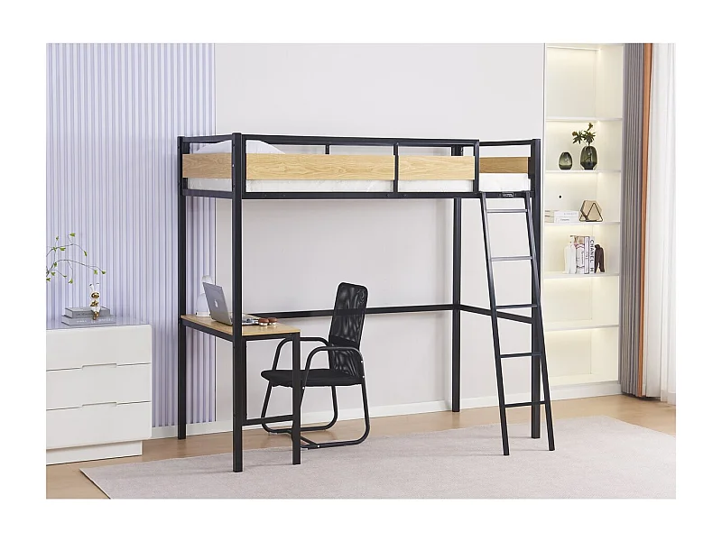 Lit mezzanine avec bureau "Ethan" - 90 x 190 cm - Noir