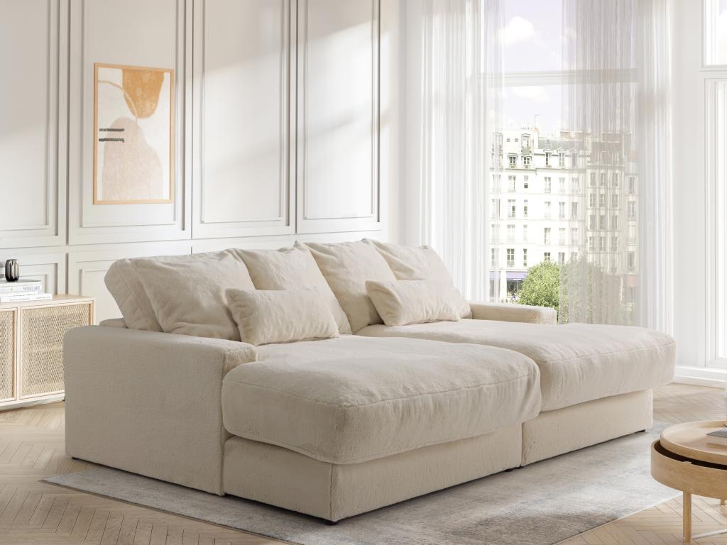 Sofa 3-Sitzer - tiefe Komfortsitzfläche - Pelz-Optik - Beige - CALAZO von P günstig online kaufen