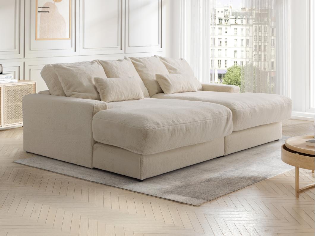 Sofa 3-Sitzer - tiefe Komfortsitzfläche - Pelz-Optik - Beige - CALAZO von Pascal Morabito