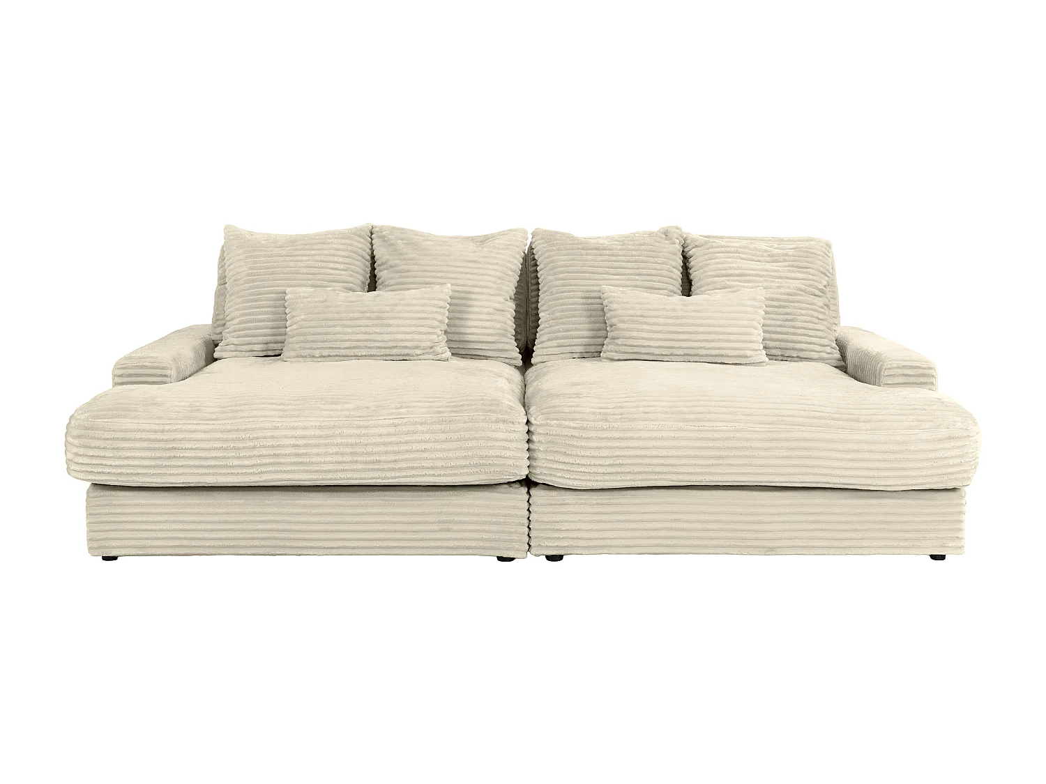 Canapé 4 places confort assise profonde en velours côtelé grosses côtes beige CALAZO de Pascal Morabito