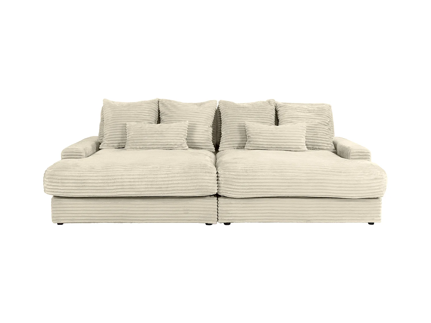 Comfortabele vierzitsbank met diepe zitting van beige ribfluweel met brede ribbels CALAZO van Pascal Morabito
