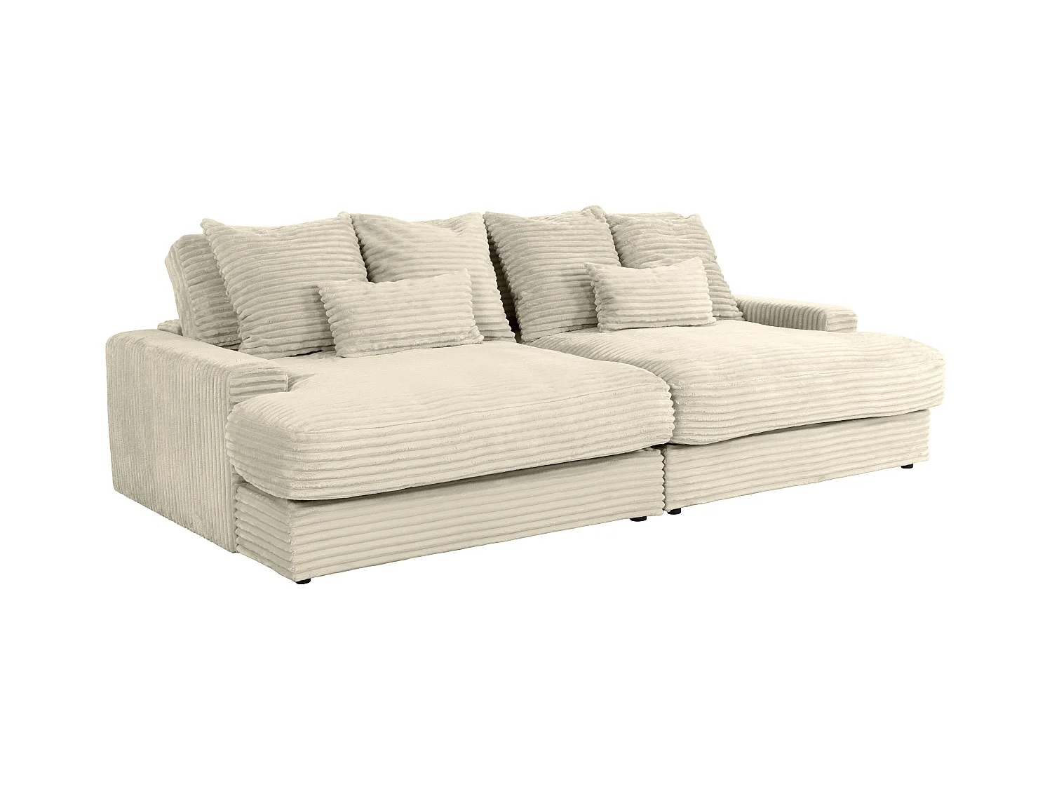 Comfortabele vierzitsbank met diepe zitting van beige ribfluweel met brede ribbels CALAZO van Pascal Morabito