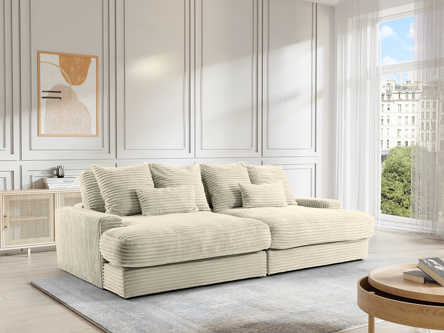 Sofa 4-Sitzer - tiefe Komfortsitzfläche - grob gerippter Cord - Beige - CAL günstig online kaufen