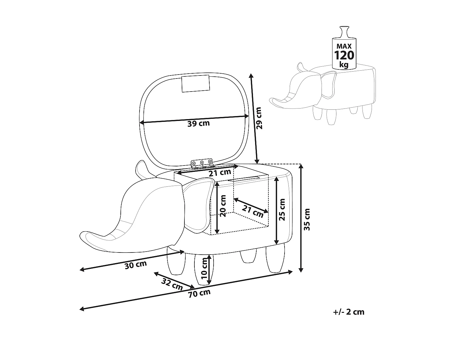 Tierhocker mit Stauraum ELEPHANT Kunstleder Taupe