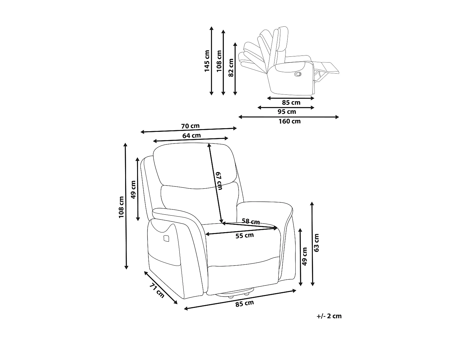 Fauteuil inclinable électrique GLORIE massant Cuir PU Beige clair
