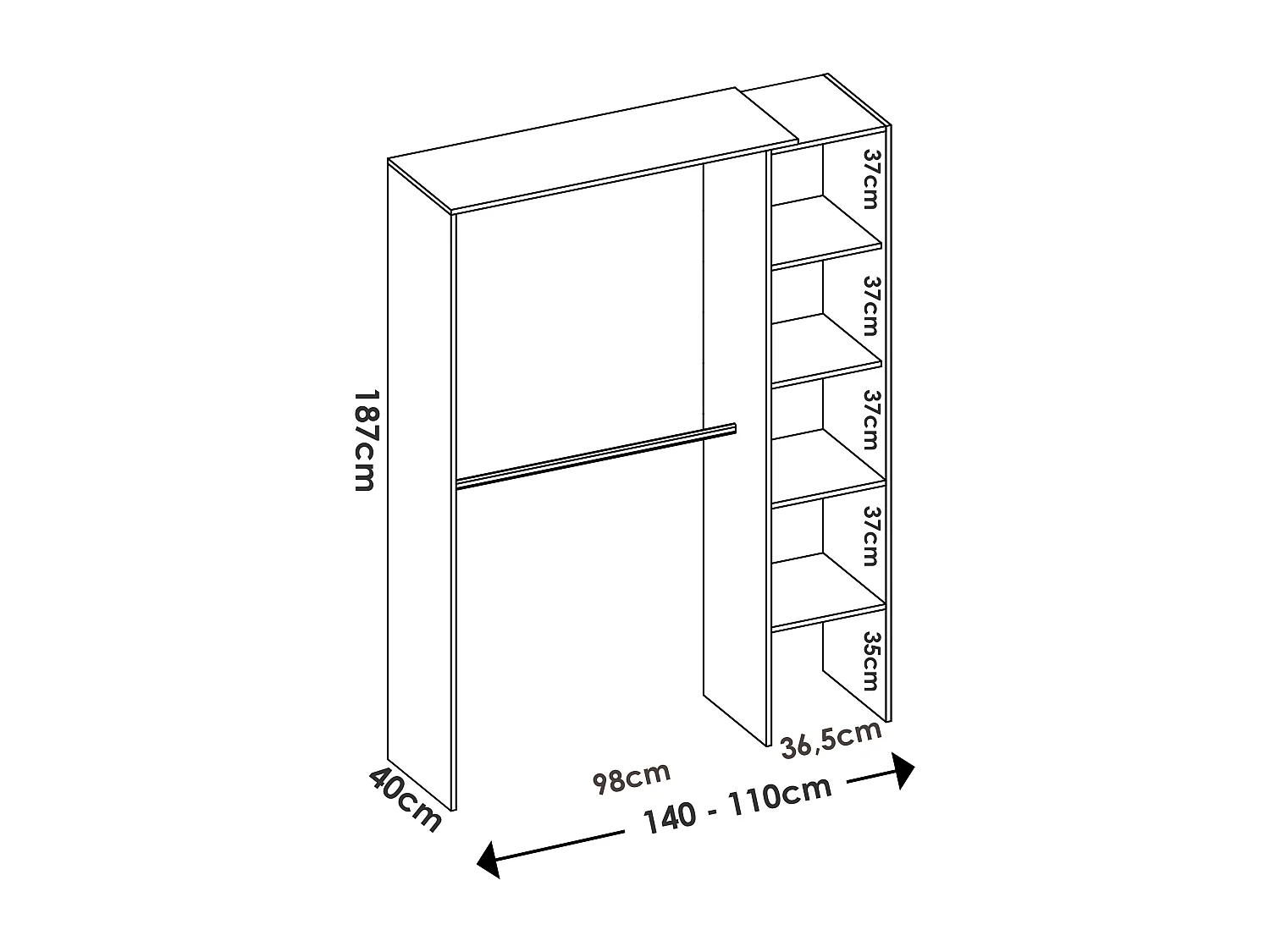 Armadio guardaroba allungabile L110/140 cm Bianco  - BELVANA