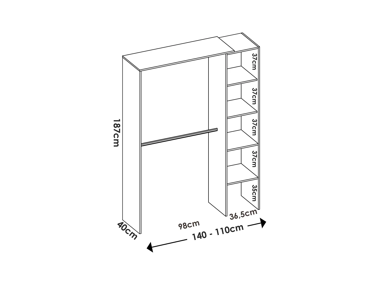 Armario extensible - L110/140 cm - Blanco - BELVANA