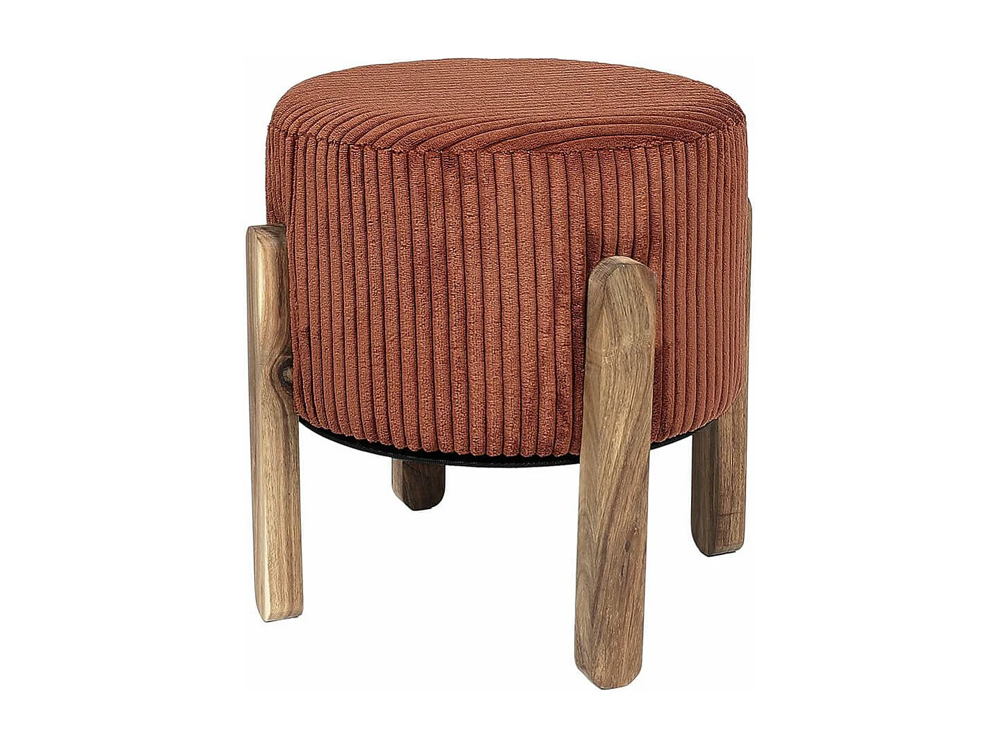AMORY - Lot de 2 Tabourets en velours côtelé coloris terracotta pieds en acacia