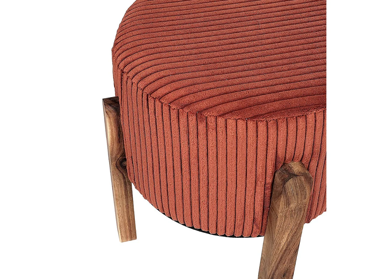 AMORY - Lot de 2 Tabourets en velours côtelé coloris terracotta pieds en acacia