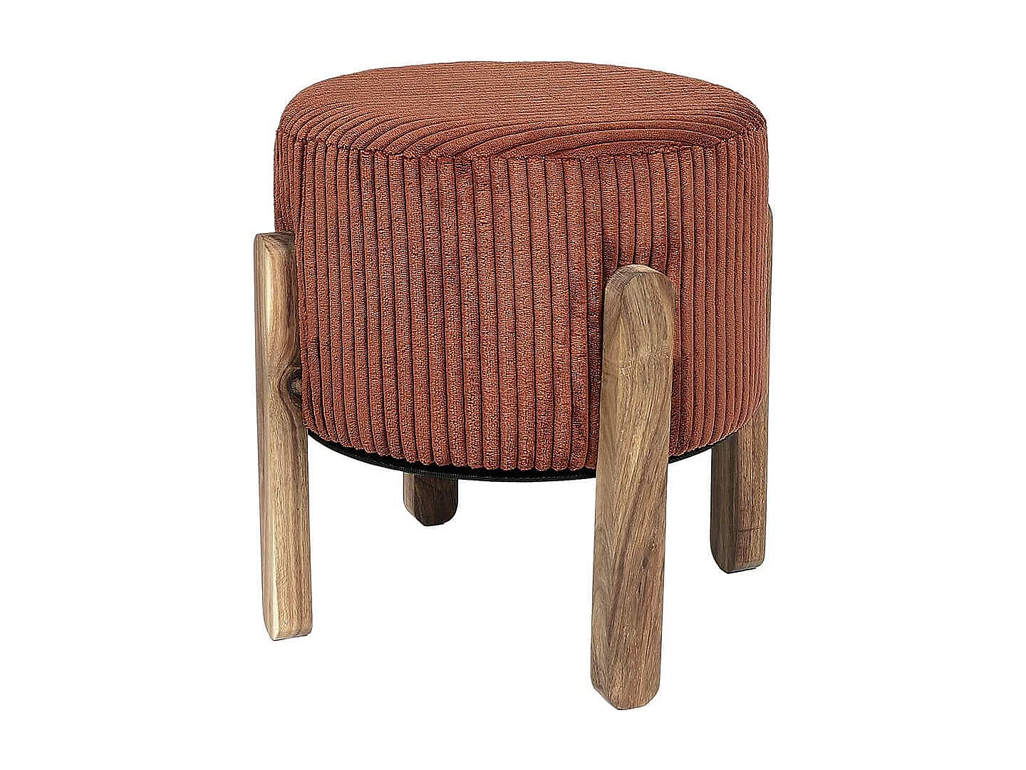 AMORY - Lot de 2 Tabourets en velours côtelé coloris terracotta pieds en acacia