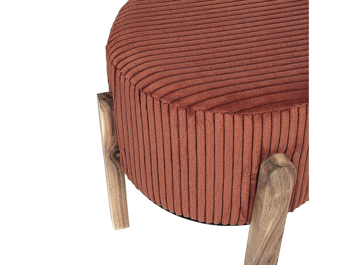 AMORY - Lot de 2 Tabourets en velours côtelé coloris terracotta pieds en acacia