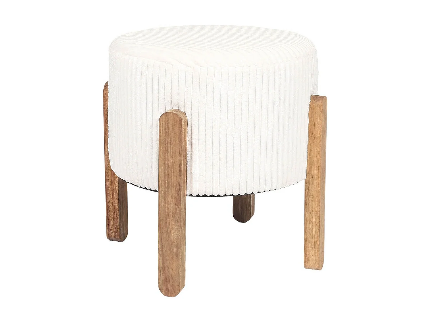 AMORY - Lot de 2 Tabourets en velours côtelé coloris crème pieds en acacia