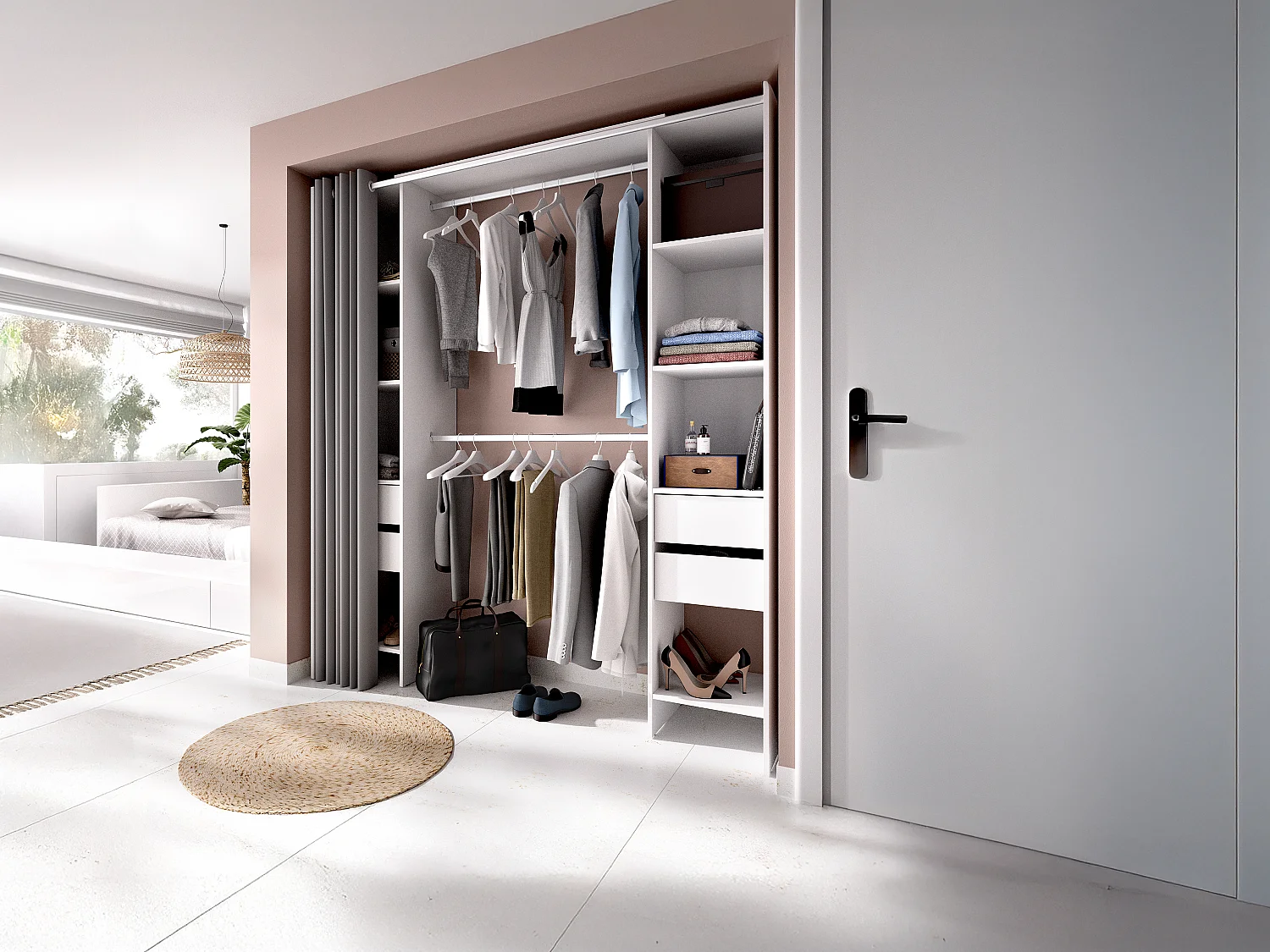 Dressing extensible avec rideau - L110/178 cm - Blanc - LONAZA