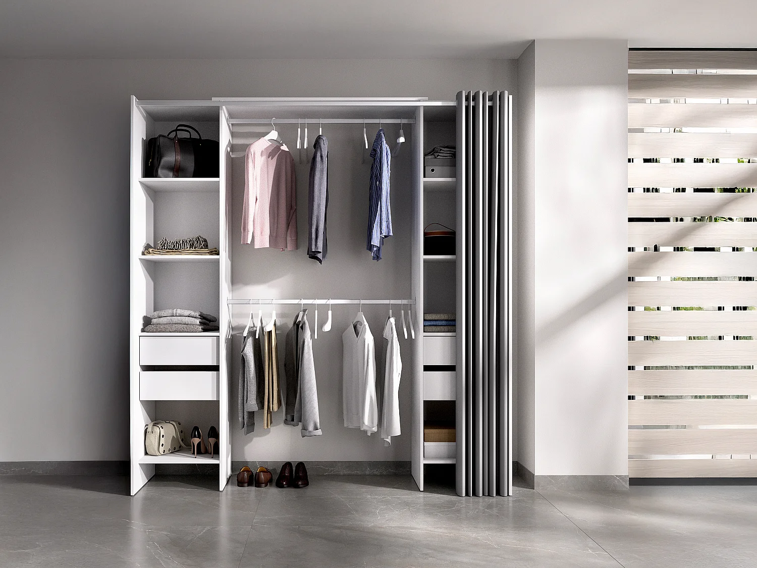 Dressing extensible avec rideau - L110/178 cm - Blanc - LONAZA