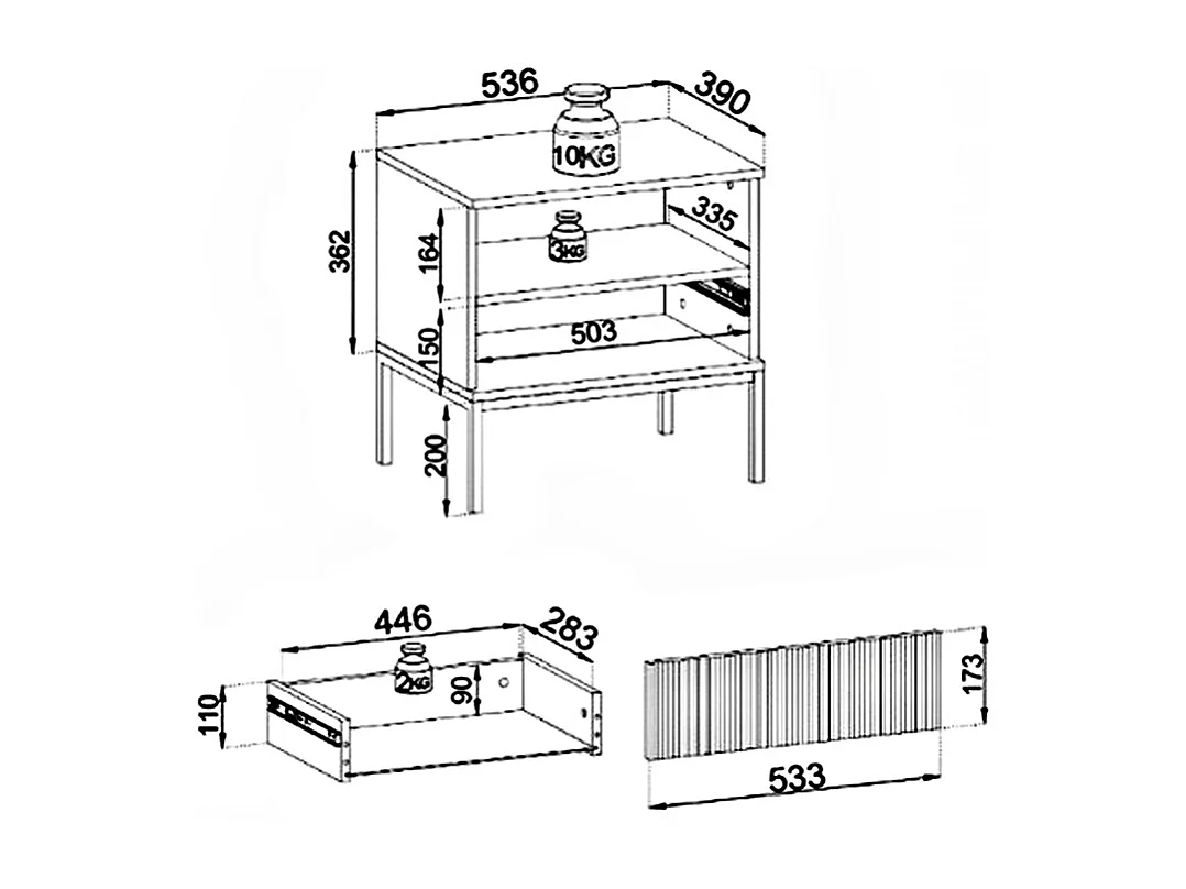 Table de chevet avec 1 tiroir et 1 niche - Avec LEDs - MDF - Beige - OVILA