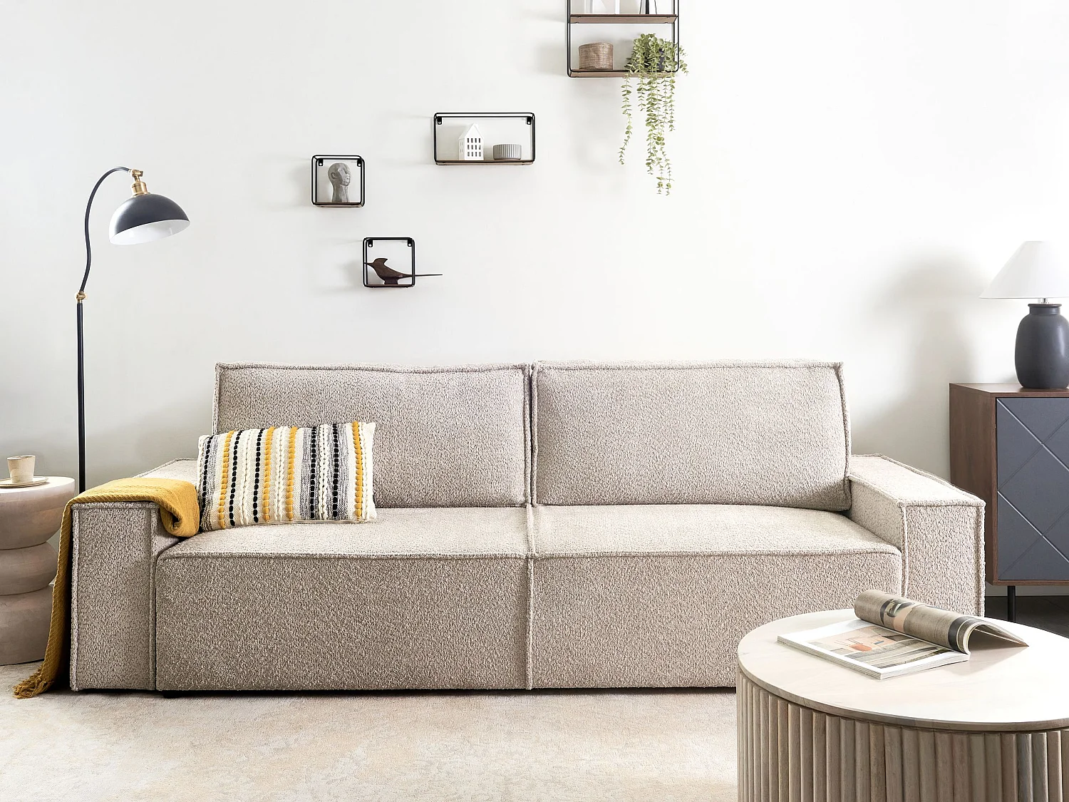 Canapé-lit 3 places NYKER Bouclé Beige avec rangement