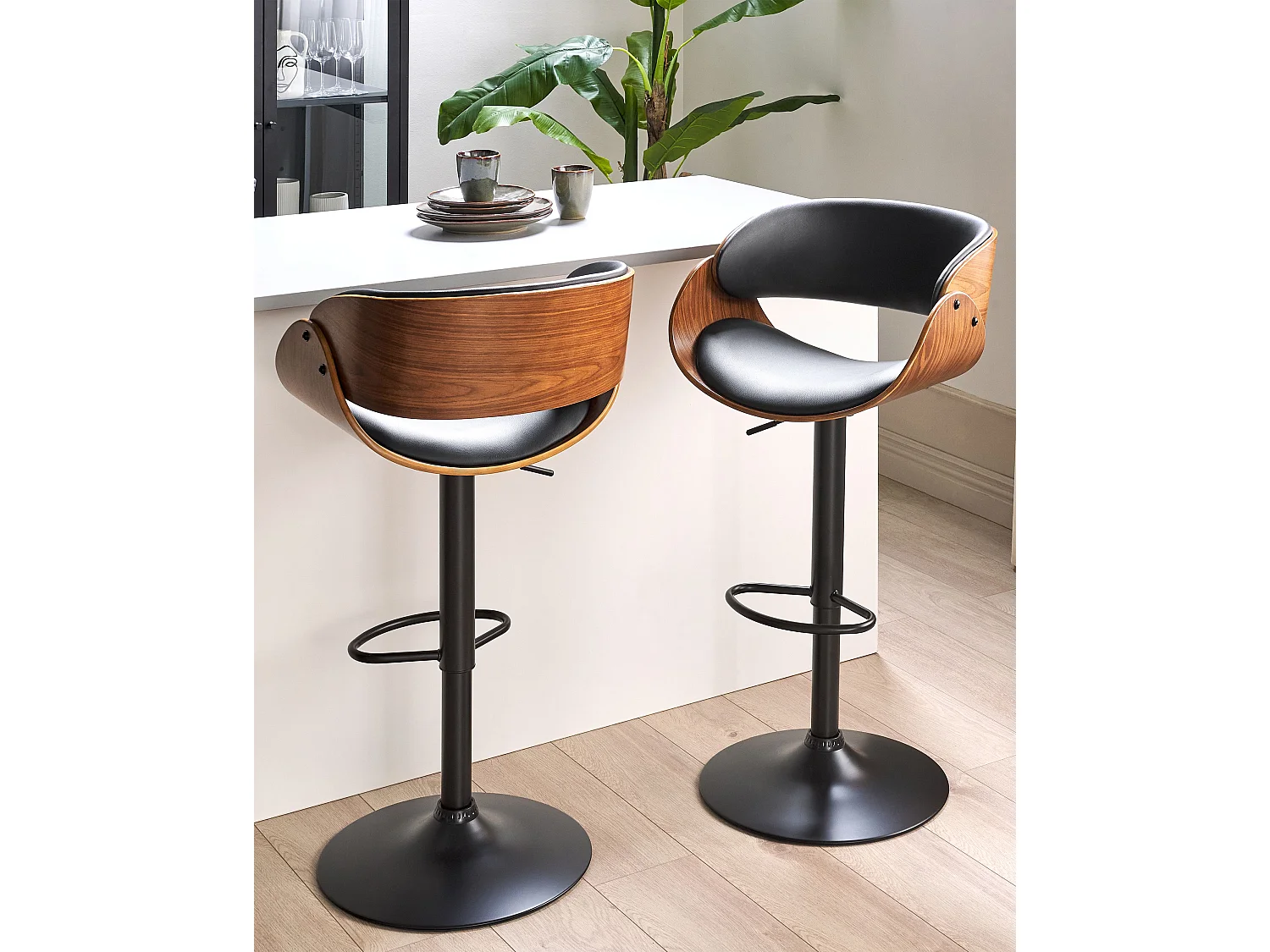 Conjunto de 2 bancos de bar BAKU II Pele sintética Preto