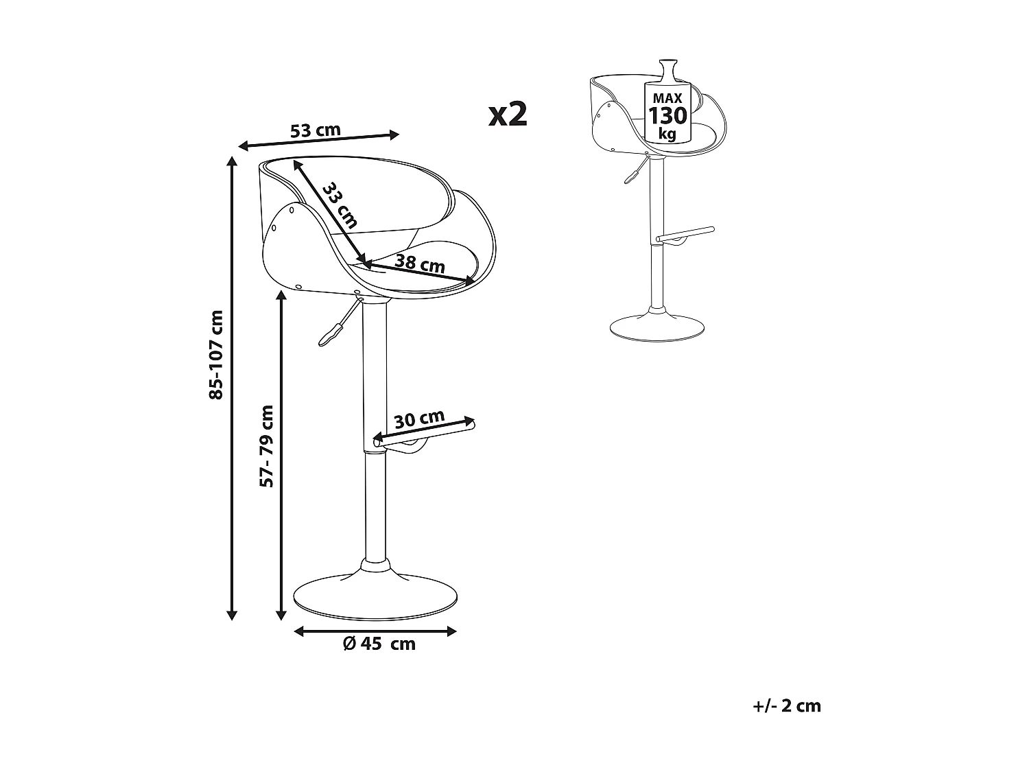 Conjunto de 2 bancos de bar BAKU II Pele sintética Preto