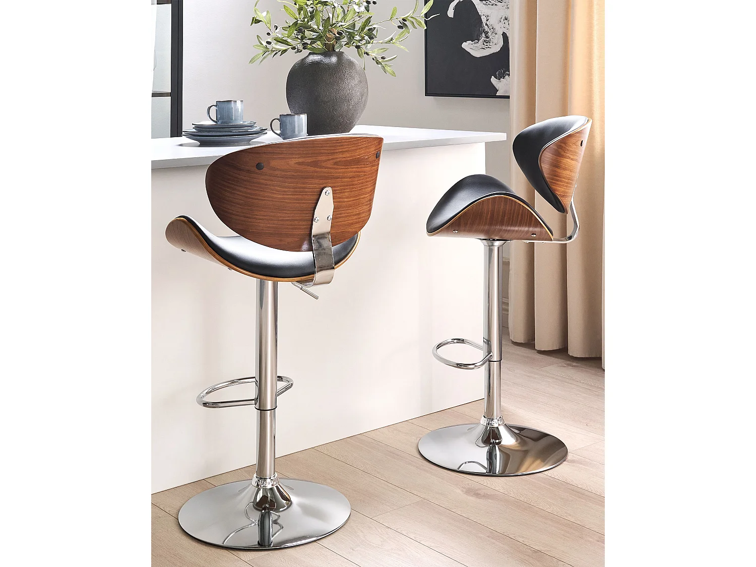 Conjunto de 2 bancos de bar ROTTERDAM Pele sintética Preto