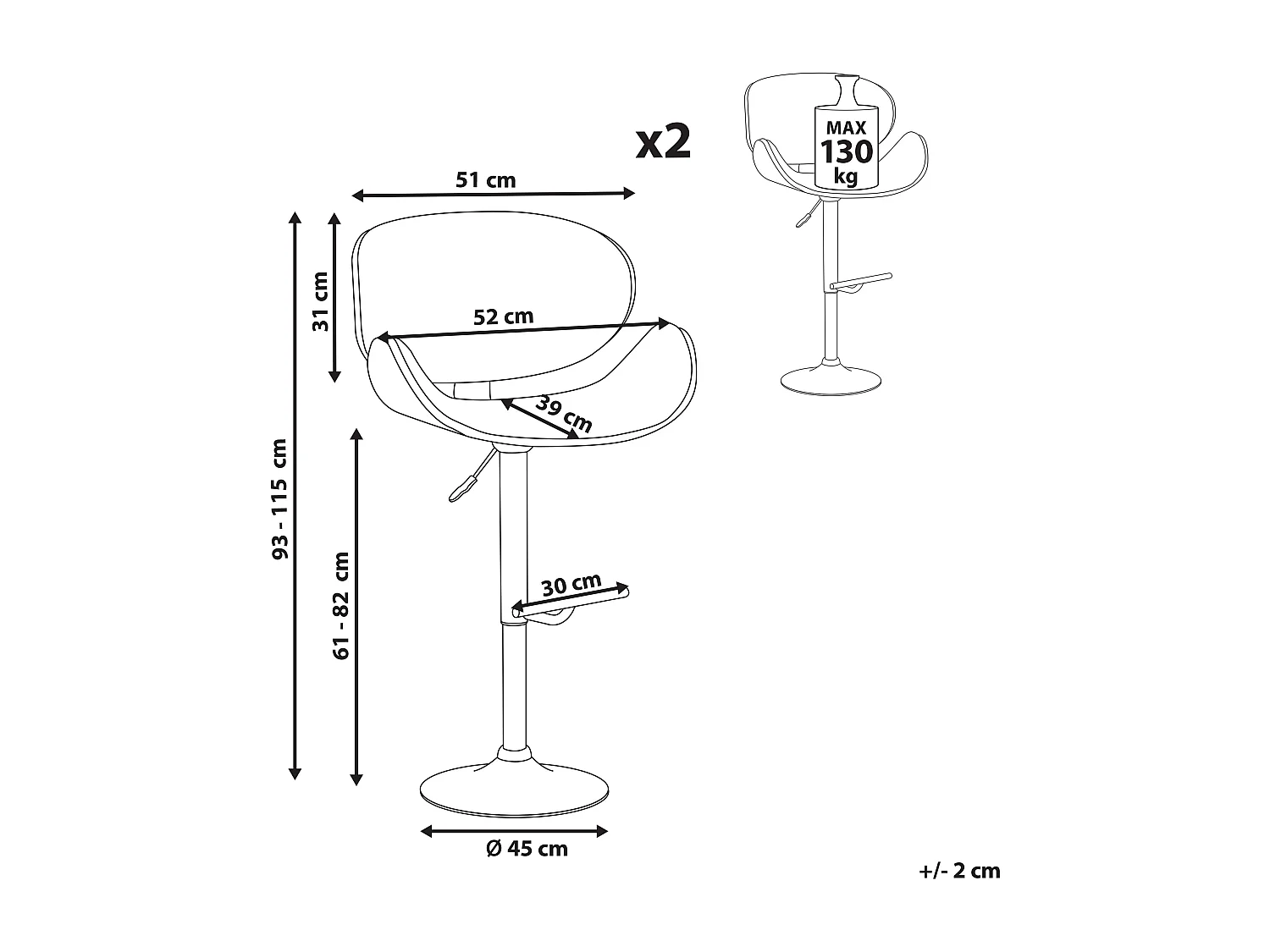 Conjunto de 2 bancos de bar ROTTERDAM Pele sintética Preto