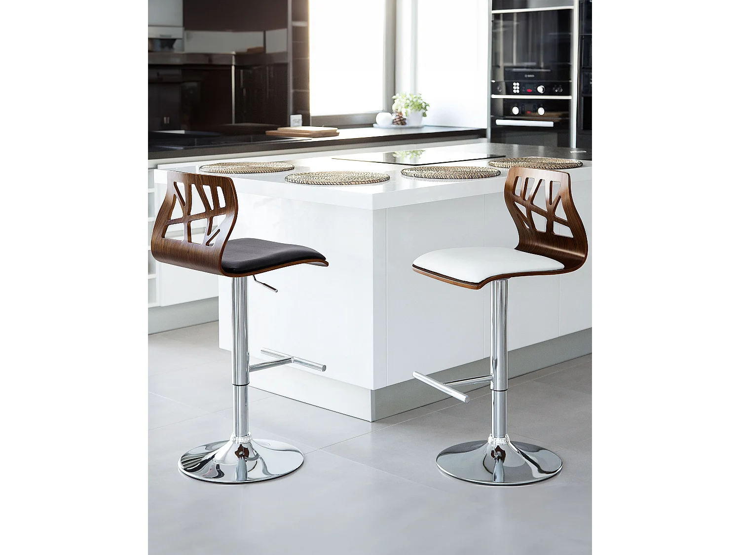 Lot de 2 chaises de bar PETERSBURG Cuir PU Noir/argenté