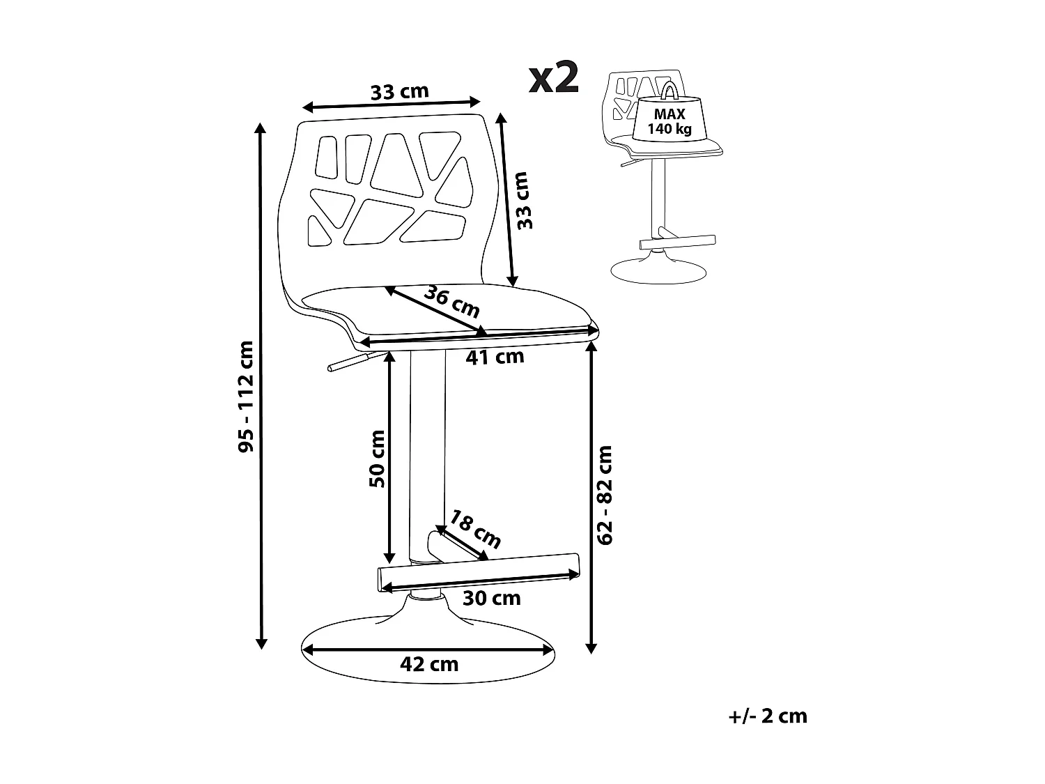 Lot de 2 chaises de bar PETERSBURG Cuir PU Noir