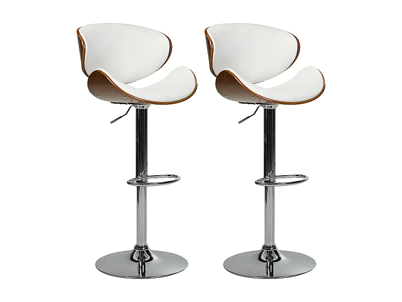 Lot de 2 chaises de bar ROTTERDAM Cuir PU Blanc