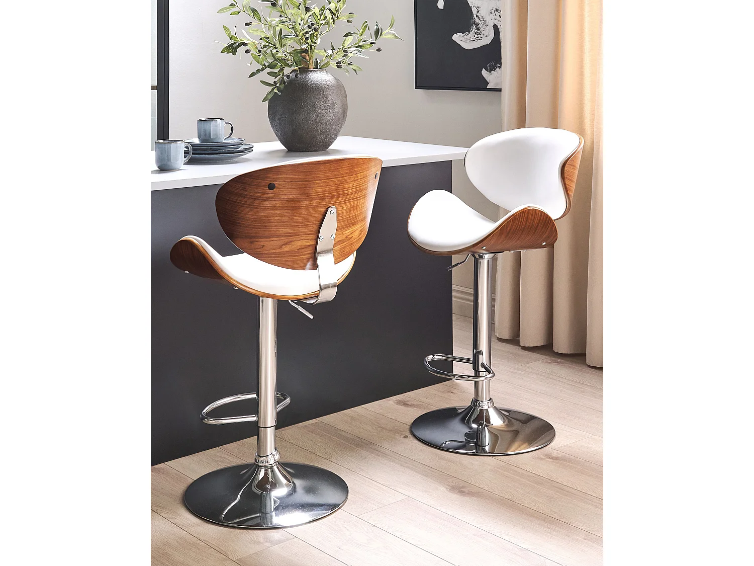 Lot de 2 chaises de bar ROTTERDAM Cuir PU Blanc