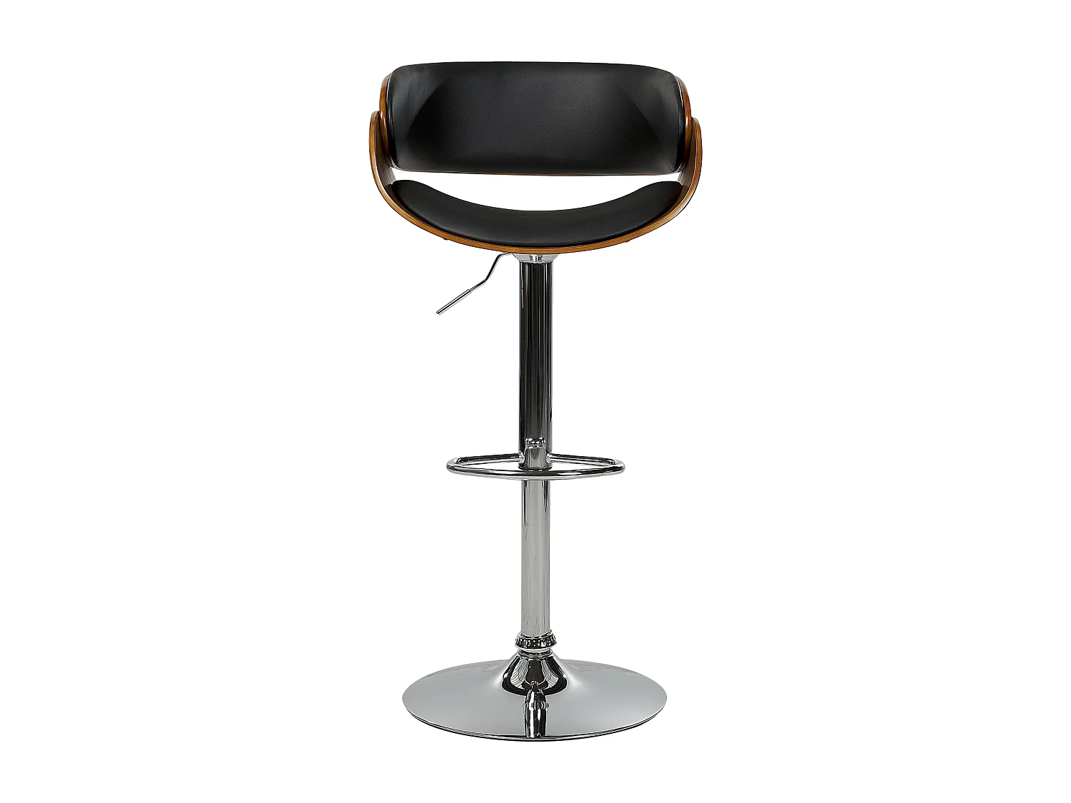 Barhocker Kunstleder schwarz höhenverstellbar mit Gestell silber Fußstütze Baku