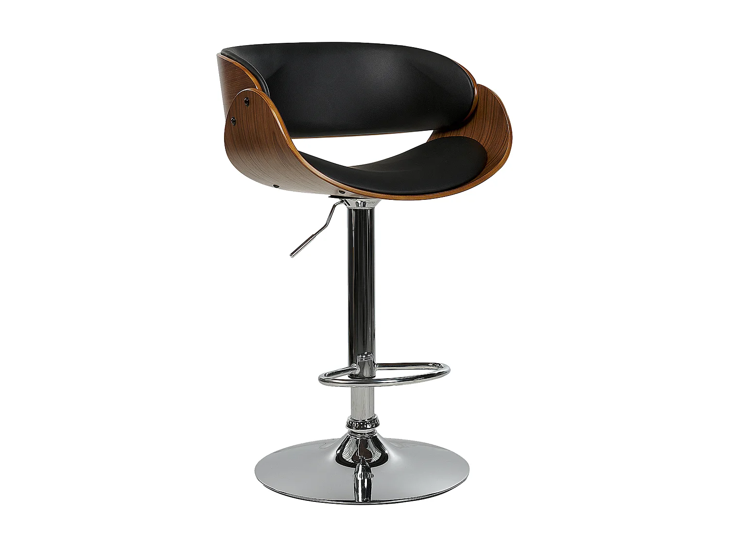 Barhocker Kunstleder schwarz höhenverstellbar mit Gestell silber Fußstütze Baku
