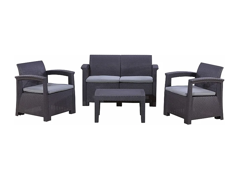 Set da Giardino Chillvert Capri 1 Divano 2 Posti+ 2 Poltrone Singole + 1 Tavolo Resina Imitazione Ratan Grigio Antracite