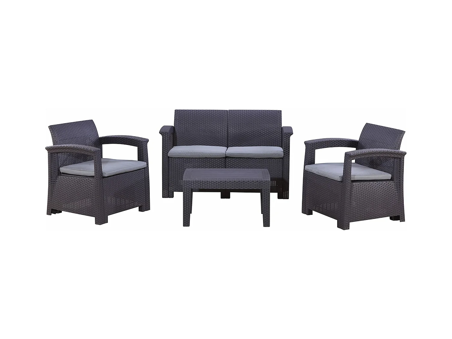 Conjunto de Jardín Chillvert Capri 1 Sofá 2 Plazas+ 2 Sillones + 1 Mesa Resina Imitación Ratan Gris Antracita