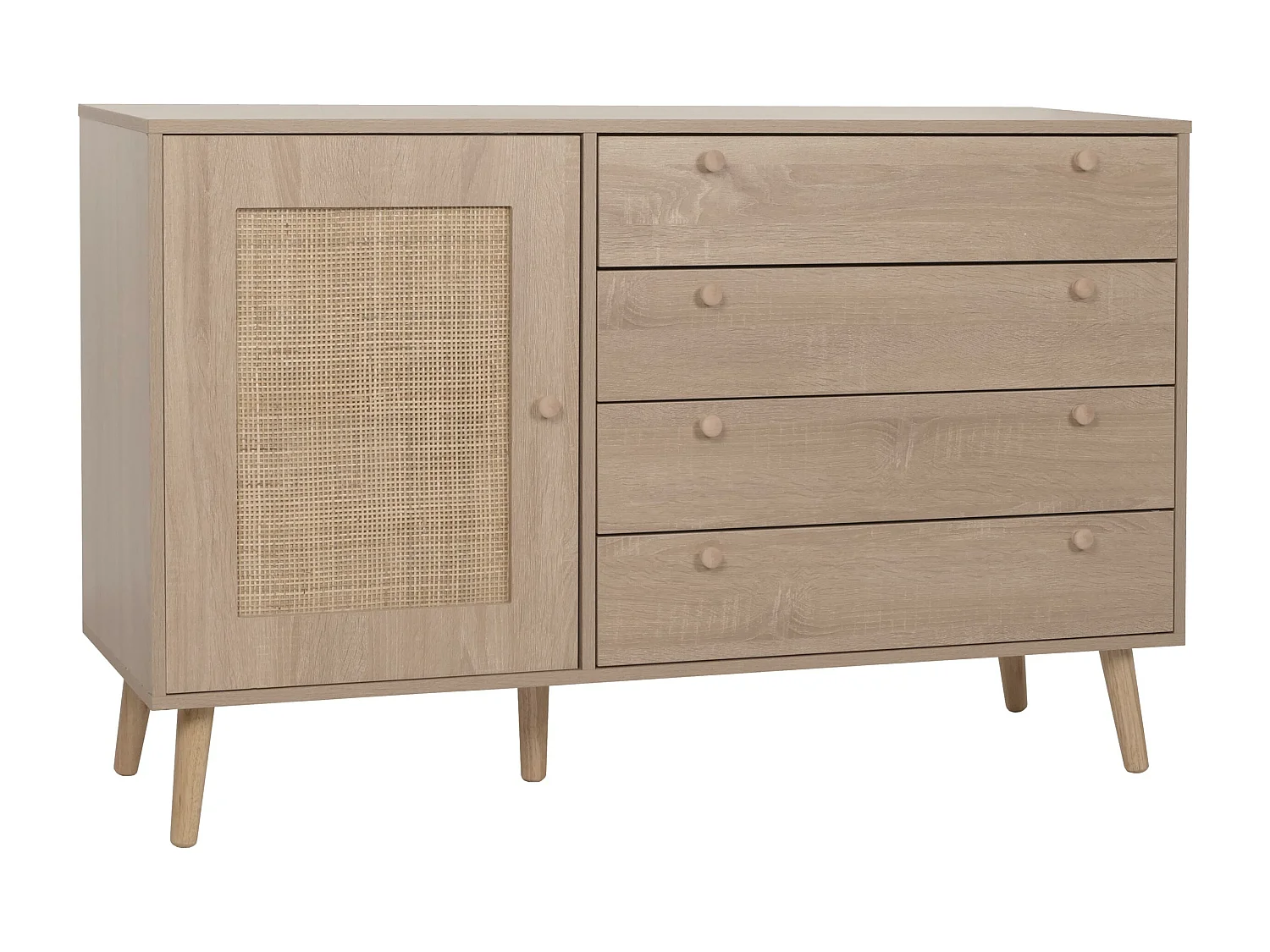 Credenza MCW-M43, mobile cassettiera alta, cassettiera portaoggetti, melaminico Kubu rattan, aspetto rovere