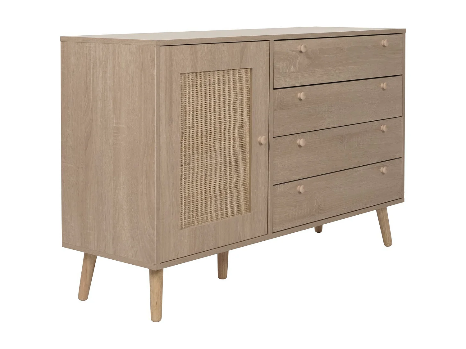 Credenza MCW-M43, mobile cassettiera alta, cassettiera portaoggetti, melaminico Kubu rattan, aspetto rovere