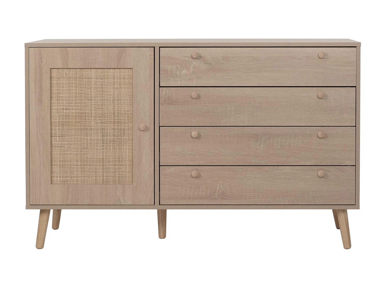 Credenza MCW-M43, mobile cassettiera alta, cassettiera portaoggetti, melaminico Kubu rattan, aspetto rovere